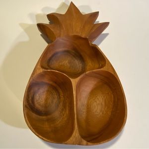 Wooden pineapple 3 section bowl, with minor defects, see pics. 12”x6 1/2” cute!